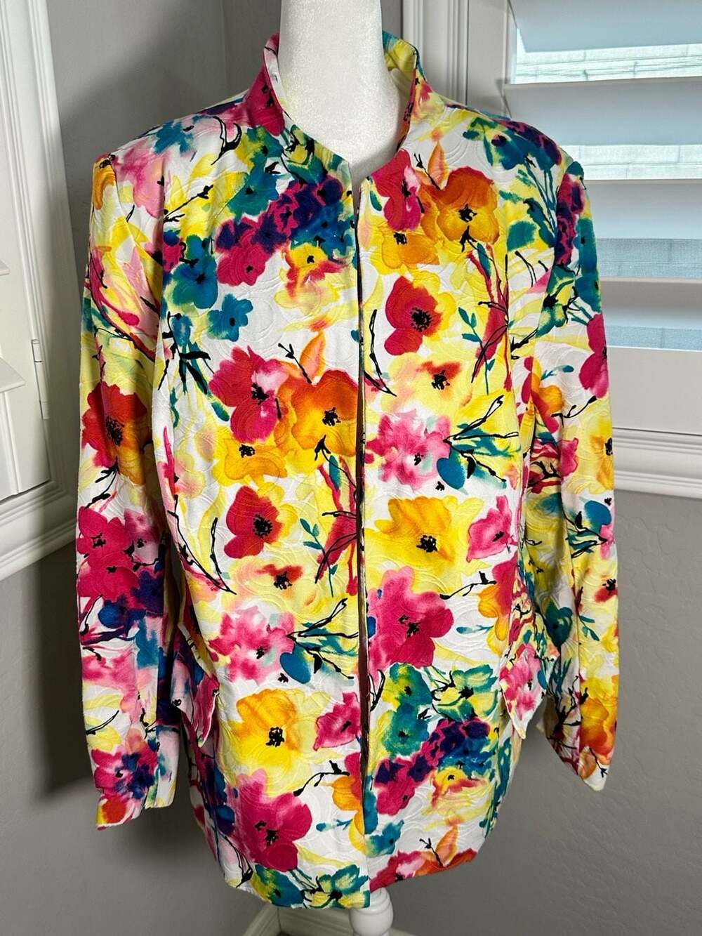 Investments Multi-Color Floral Print Cotton Blazer Jacket Size 18W
